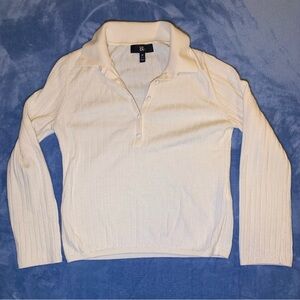 Banana Republic Cream Ribbed Collared Women's Long Sleeve 100%Wool Med Petite